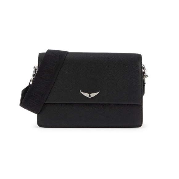 zadig & voltaire lolita wings grained leather crossbody / shoulder bag in noir - Picture 1 of 8